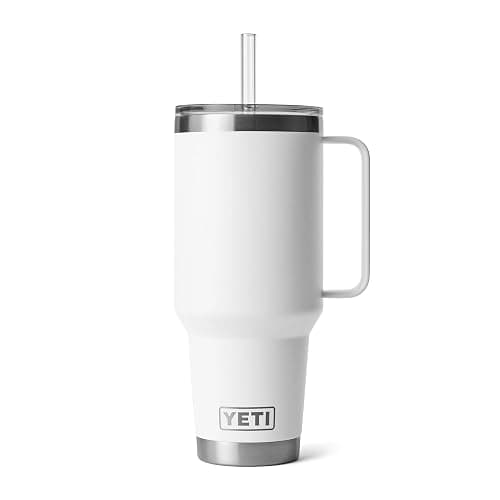 YETI Rambler 42 oz Tumbler with Handle and Straw Lid, Travel Mug Water Tumbler, Vacuum Insulated Cup with Handle, Stainless Steel, White - Image 1