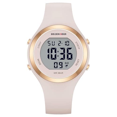 GOLDEN HOUR Waterproof Sport Women's Digital Chronograph Silicone Strap Watch thumbnail 2