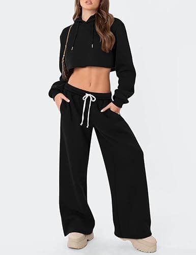 HeSaYep Women's Fleece Lined Sweatpants Wide Leg Thermal Winter Warm Baggy Sweat Pants with Pockets thumbnail 4