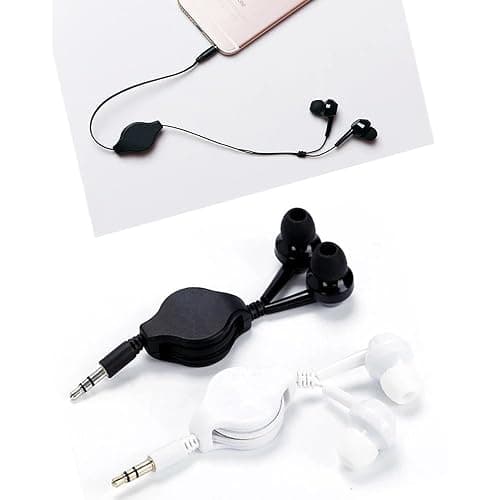 ThtRht 2 Pack Retractable Earbuds Wired Earphone Portable 3.5mm Plug Stereo in-Ear Headphone Wiring Ear Buds for Computer PC Tablet Phone Airplane Airline Flight Fly Trip Plane Laptop MP3 Player thumbnail 3