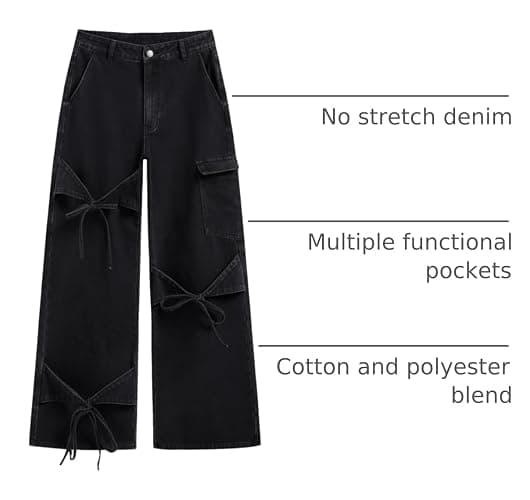 CIDER Baggy Jeans for Women Low Waisted Wide Straight Leg Bow Jeans Denim Pants thumbnail 4