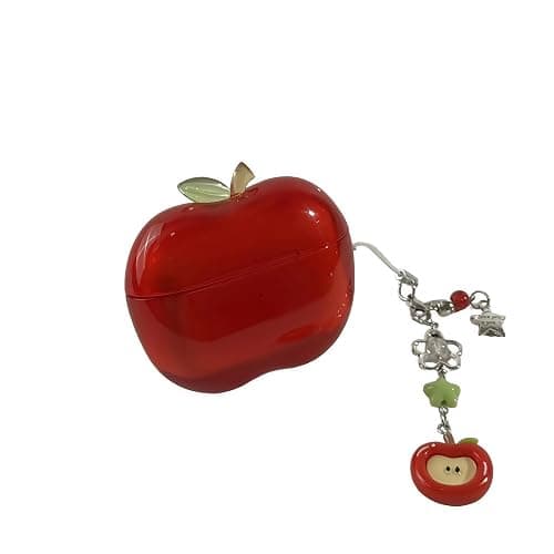 Apple-Shaped Case for Airpods Pro 2/Pro,Transparent TPU Shockproof Protective Cover,Cute Fruit Design Apple Case (Red-Gift Pendant, for AirPods Pro 2) - Image 1