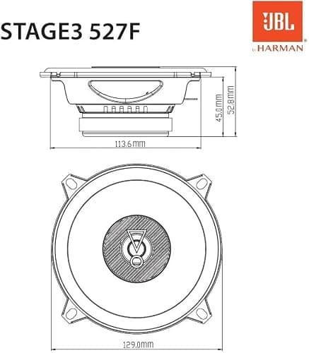 JBL Stage3 527F Ensemble de Haut Parleur Voiture 13cm - Enceinte Harman Kardon de 225 Watts à 2 Voies - 2 Pièces Baffle Grand sans Grille de Couverture - 130mm - 5,25 Pouces thumbnail 2