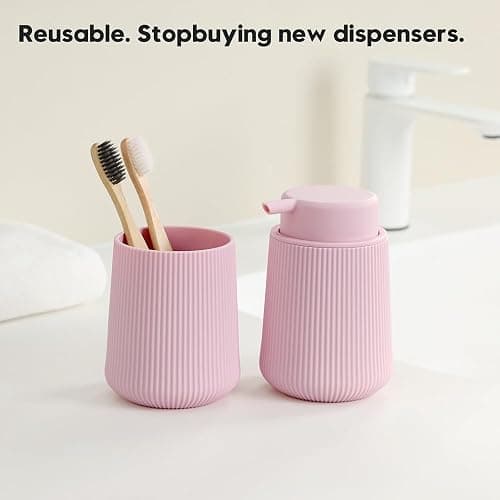 YAUKPH Striped Liquid Hand Soap Dispenser with Leak-Proof Pump for Bathroom and Kitchen Countertop 11 oz Pink thumbnail 4
