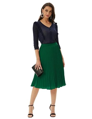 GRACE KARIN Women High Elastic Waist Pleated Chiffon Skirt Midi Swing A-line Skirts thumbnail 3
