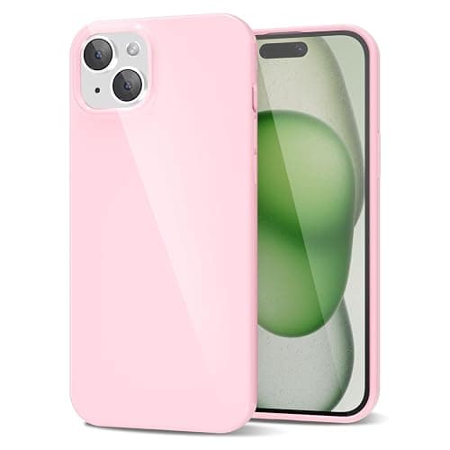 LoeoeL for iPhone 15 Plus Phone Case Liquid Silicone, Cute Girly Thin Ultra Slim Jelly Soft Rubber Gel Protective Glossy Hard Plastic Case, Plain Solid Color Cover for Women Girl, Light Pink - Image 1