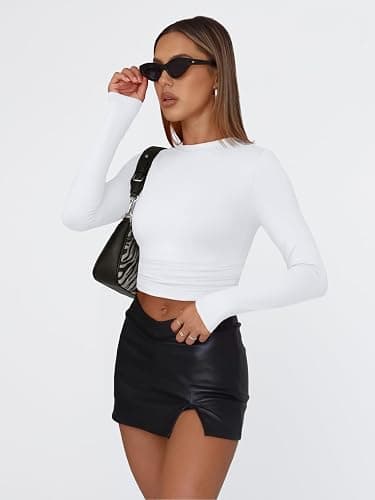 Trendy Queen Womens Long Sleeve T Shirts Fall Fashion 2025 Basic Crop Tops Going Out Outfits Y2k Clothes thumbnail 3