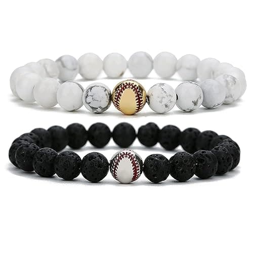 Soccer Bracelet Soccer gifts Lava Stone/White Howlite Beaded Bracelet Sports Jewelry for Girls Boy Gift - Image 1