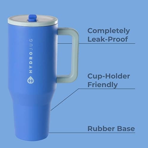 HydroJug Traveler - 32 oz Water Bottle with Handle & Flip Straw - Fits in Cup Holder, Leak Resistant Tumbler-Reusable Insulated Stainless Steel & Rubber Base - Gifts for Women & Men, Riptide thumbnail 3