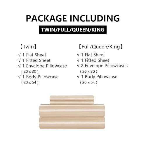 HommxJF 5Pcs Champagne Silk Sheets Full Size Satin Sheets Set with 1 Satin Flat Sheet,1Deep Pocket Fitted Sheet,3 Pillowcases with Envelope Closure thumbnail 8