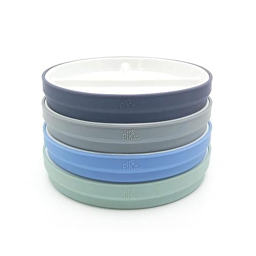 Elk and Friends Kids 6.7” Porcelain Divided Plates with Silicone Sleeves | Suitable for Babies/Kids/Toddlers | Microwave & Dishwasher Safe | Non Slip | Snack Dishes - Image 1