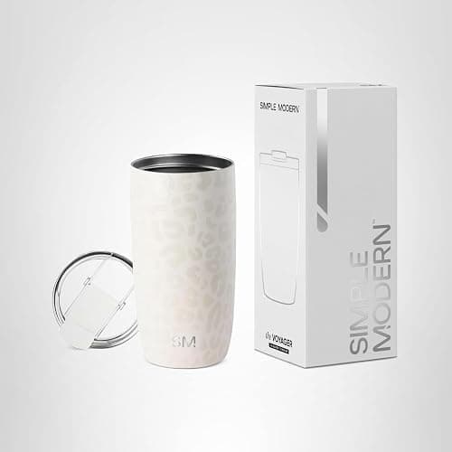 Simple Modern Travel Coffee Mug Tumbler with Flip Lid | Reusable Insulated Stainless Steel Cold Brew Iced Coffee Cup Thermos | Gifts for Women Men Him Her | Voyager Collection | 16oz | Cream Leopard thumbnail 6