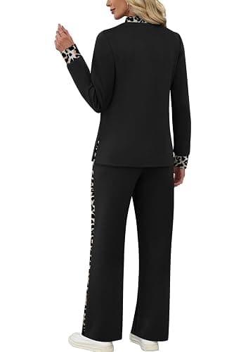 WIHOLL Two Piece Sets for Women Fall Travel Vacation Outfits Long Sleeve Lounge Sets Side Slit Wide Leg Pants S-3XL thumbnail 5