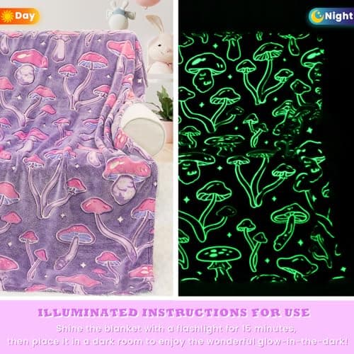 MIBOI Mushroom Throw Blanket Gifts for Women Girls, Glow in The Dark Mushroom Decor Cute Blankets for Bed Sofa Couch, Cottagecore Room Decor Stuff Kids Gifts for Birthday Christmas thumbnail 5