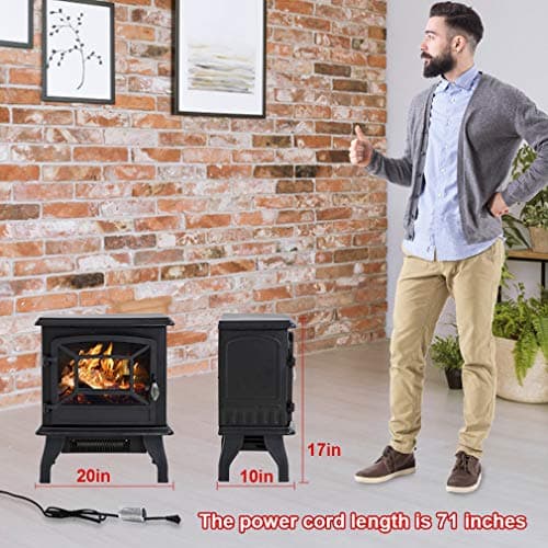 FDW Electric Fireplace Heater 20" Freestanding Fireplace Stove Portable Space Heater with Thermostat for Home Office Realistic Log Flame Effect 1500W CSA Approved Safety 20"Wx17"Hx10"D,Black thumbnail 4