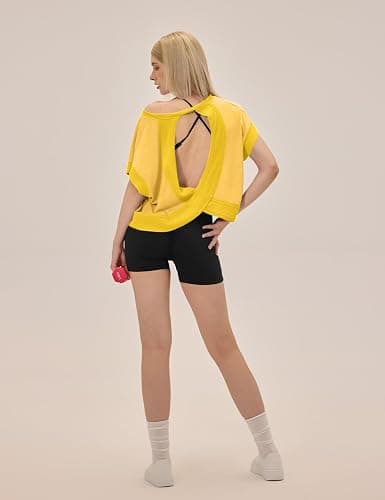UNIANKIYA Open Back Workout Tops for Women Loose Fit Athletic Crop Tee Short Sleeve Gym Running Yoga Shirt thumbnail 2