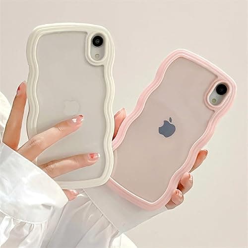QLTYPRI Compatible with iPhone X/XS Case, Cute Curly Wave Frame Clear Case for Girls Women, Transparent Soft Silicone TPU Bumper Shockproof Protective Phone Cover - White thumbnail 2