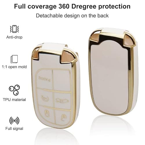 SUNCARACCL for Jeep Key Fob Cover with Leather Keychain, Soft TPU Full Cover Protection Key Case for Grand Cherokee Renegade Dodge Durango Challenger Journey Smart Key thumbnail 4