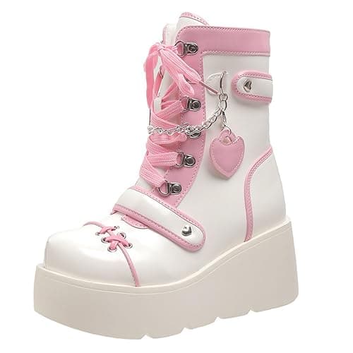 Ulalaza Women's Goth Platform Ankle Boots with Bat Wing Buckles Chunky Block Heels Round Toe Zipper Punk Motorcycle Combat Boots Comfy Short Gothic Booties - Image 1