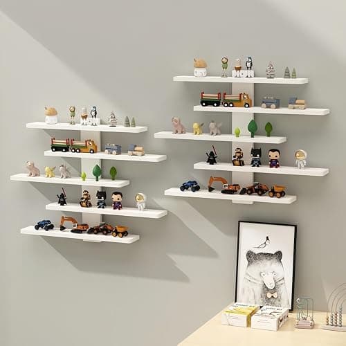 HUHUJIA 5-Tier Trinket Shelf, Wall Display Shelf for Collectibles (White) | Trinket shelves, Display shelves for collectibles, Floating wall shelves for trinkets,Wall decor living room thumbnail 3