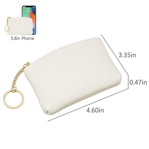 WOZEAH Artificial Leather Coin Purse Change Purse With Key Chain Ring Zipper For Men Women (A White) thumbnail 2