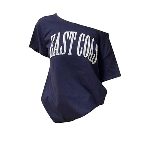 Buzoh Womens Y2K Off The Shoulder Graphic T Shirt Oversized Short Sleeve Tops Loose Casual Tee Streetwear Summer Top thumbnail 6