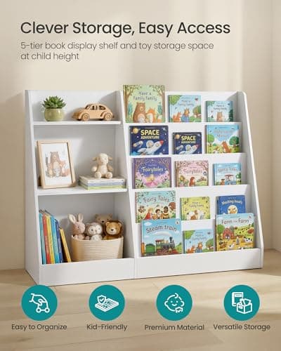 SONGMICS Custos Collection - Book and Toy Storage Organizer, 5-Tier Montessori Kids Bookshelf and Toy Storage Shelf, for Children's Room, 11.8 x 40.8 x 31.5 Inches, Cloud White UGKR077WZ01 thumbnail 4