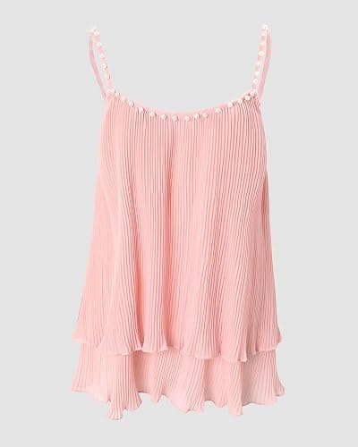 CHICME Womens Summer Tank Tops Flowy Double Layers Chiffon Blouse Casual Beaded Loose Camisole Shirts thumbnail 5