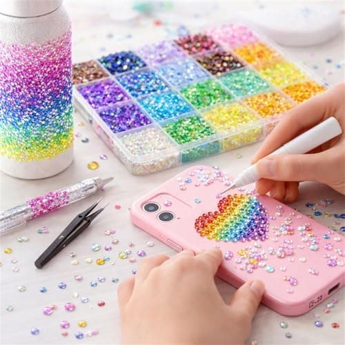 Bedazzler Kit with Rhinestones,Rhinestones for Bedazzling,Colorful DIY Resin Rhinestone Kit,Multicolor Resin Jelly 3mm Flatback Gems with B7000 Jewelry Glue for Bedazzled Nail Art (40grids) thumbnail 5