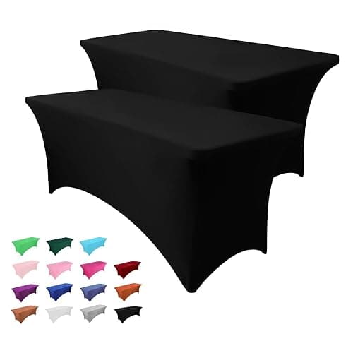 Heochy 2 Pack 6FT Table Cloth for Rectangle Table - Black Tablecloths Rectangular Fitted Stretch Spandex Table Covers 6 ft for Birthday, Cocktail, Wedding, Banquet Christmas Holiday Tablecloth - 70" x 30"-2 pack - Black - Image 1