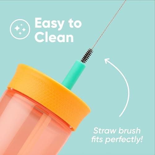Owala Kids Insulation BPA-Free Plastic Tumbler with Spill Resistant Flexible Straw, Easy to Clean, Kids Water Bottle, Great for Travel, Dishwasher Safe, 15 Oz, Orange and Peach (Watermelon) thumbnail 4