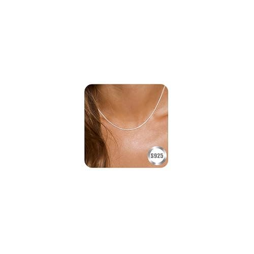 FUNEIA 925 Sterling Silver Necklace for Women Trendy Dainty Real Silver Chain Necklace Simple Thin Box Chain Beaded Chain Snake Chain Herringbone Necklaces Jewelry 14/16/18 Inch thumbnail 9
