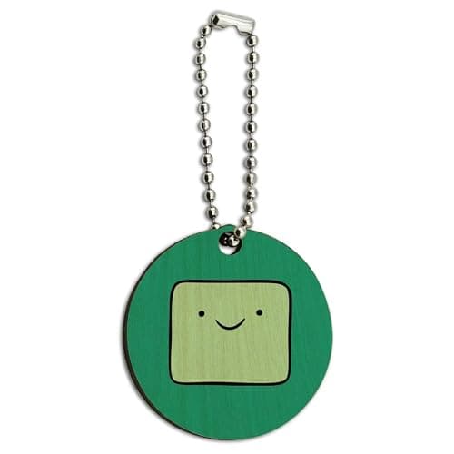 GRAPHICS & MORE Adventure Time BMO Head Wood Wooden Round Keychain Key Chain Ring - Image 1