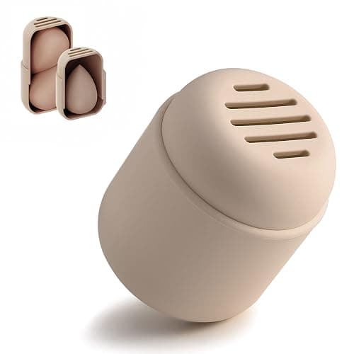 BEZOX Makeup Sponge Holder, Silicone Beauty Sponge Case with Double-Sided Vent Design for Quick Drying, Compact Travel Essentials Make Up Puff Blender Container - Khaki - Image 1