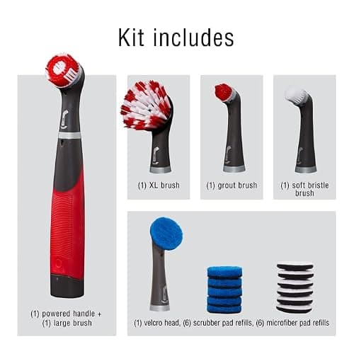 Rubbermaid Reveal Power Scrubber 18-Piece Kit, Cordless Electric Battery Powered Scrub Brush, Water Resistant, for Home/Kitchen/Bathroom/Grout/Tile/Shower/Tub thumbnail 2