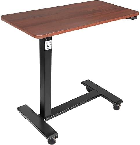 Vaunn Medical Electric Overbed Table Bedside Height Adjustable Table with Wheels (Electric-Powered, Hospital and Home Use) - Brown (Organic Modern) thumbnail 9