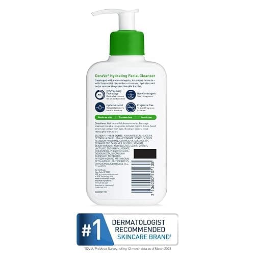 CeraVe Hydrating Facial Cleanser, Moisturizing Face Wash For Dry Skin, Hyaluronic Acid + Ceramides + Glycerin, Hydrating Cleanser For Normal To Dry Skin, National Eczema Association Certified thumbnail 7