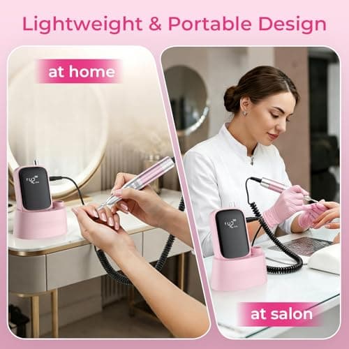 Wea&Hea Professional Electric Nail Drill, 50000 RPM Rechargeable Cordless E-File Machine for Acrylic Gel Nails, Low Noise Low Heat Nail File Kit with 6 Bits, 66 Sanding Bands, Pink thumbnail 7