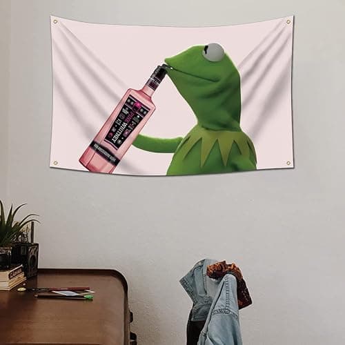 Kermit Pink Funny Flag Meme Banner Flag For Room Guys,3x5 ft Banner,Funny Poster Durable Man Cave Wall Flag with 4 Brass Grommets for College Dorm Room Decor,Outdoor Party thumbnail 2