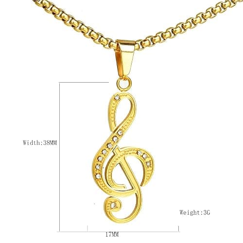 Oakky Unisex Stainless Steel Simple Elegant Hip Hop Musical Music Note Charm Crystal Inlay Pendant Treble Clef Music Note Necklace thumbnail 2