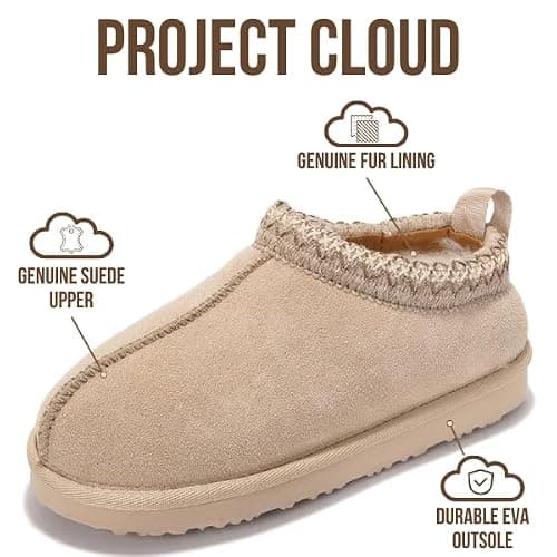Project Cloud 100% Genuine Leather & Australian Shearling Slippers for Kids - Memory Foam Fuzzy & Non-Slip Fluffy Slippers Girls Footwear & Boys Footwear, Kids Unisex Shoe (Dream Warm) thumbnail 3