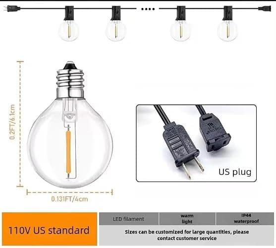 RYKUG Outdoor String Light 50FT Patio Black with 52 Shatterproof G40 LED Clear Globe Bulbs for Indoor/Outdoor, Connectable Hanging Lights for Backyard Balcony Party Decor thumbnail 2