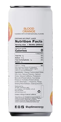 UPTIME Energy Drink, Blood Orange Sparkling, 12 Pack, Vitamin C, L Theanine, Calcium, Sugar Free Energy Drinks for Focus Support, 142mg of Natural Caffeine, 0 Calories, Clean, Natural, 12 fl oz Cans thumbnail 2
