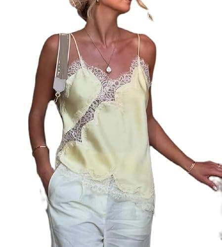 Women Satin Lace Cami Tops Y2k Asymmetrical Camisole Sexy Spaghetti Strap Side Slit Tank Top Trendy Going Out Tops - Image 1