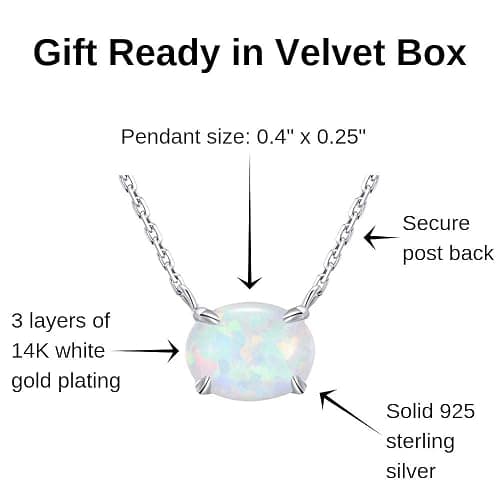 Sterling Silver Opal Necklace, 925 Sterling Silver, Small Dainty Oval Opal Jewelry for Women, Gemstone Necklaces, Womens Jewelry, Simple Rose Gold Necklaces for Women thumbnail 5