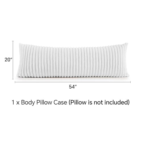 BEDELITE Fluffy Striped Body Pillow Cover with Zipper, Bright White, 20x54 | Ultra-soft Faux Fur with 14D Striped Texture, Comfy, Plush, and Cloud-like, Body Pillow Pillowcase for Bed Couch Room Decor thumbnail 2