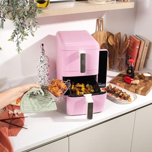 Salter VertiCook Ultra Stackable Air Fryer - Vertical 9L Digital Air Fryer, 2 x 4.5L Baskets & Racks, 9 Functions, Sync & Match, PFAS-Free Grill Tray, Space Saving, 60-230°C, 60-Min Timer, 2400W, Pink thumbnail 4
