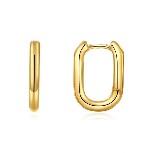 RHYMORI Gold Oval Hoops| Gold Plated Earrings for Women| 18K Gold Plated U Shaped Rectangular Earrings| Dainty Hypoallergenic Oval Hoop Earring| Small Gold Hoops 11mm - Image 1