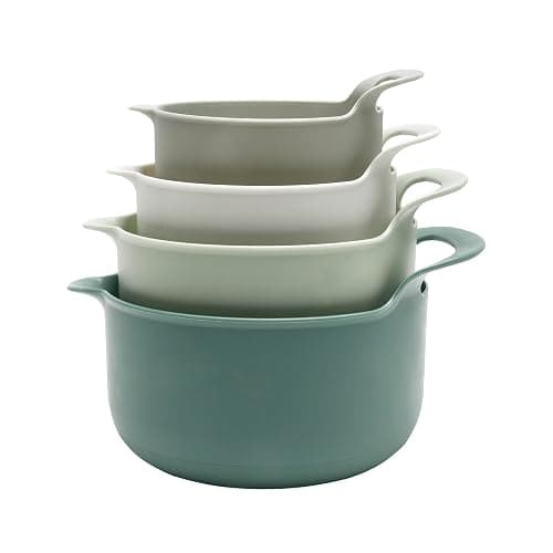 COOK WITH COLOR Nesting Plastic Mixing Bowl Set with Pour Spouts and Handles, Sage, 4 Piece Non-Slip - Image 1