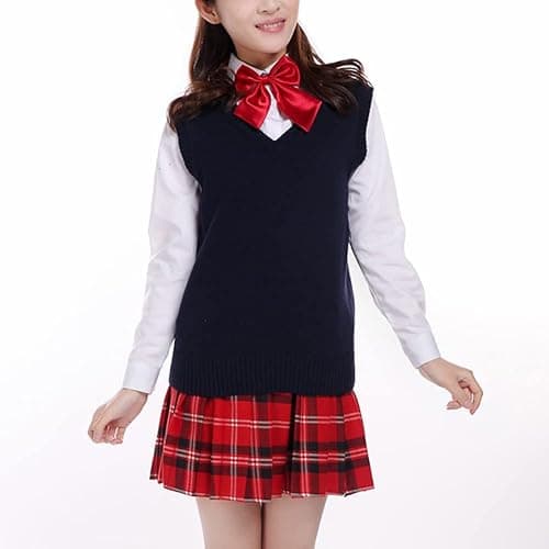 Blostirno Women’s Sweater Vest V Neck JK Uniform Kint Vests Solid Classic Sleeveless Pullover Sweaters Tops thumbnail 2